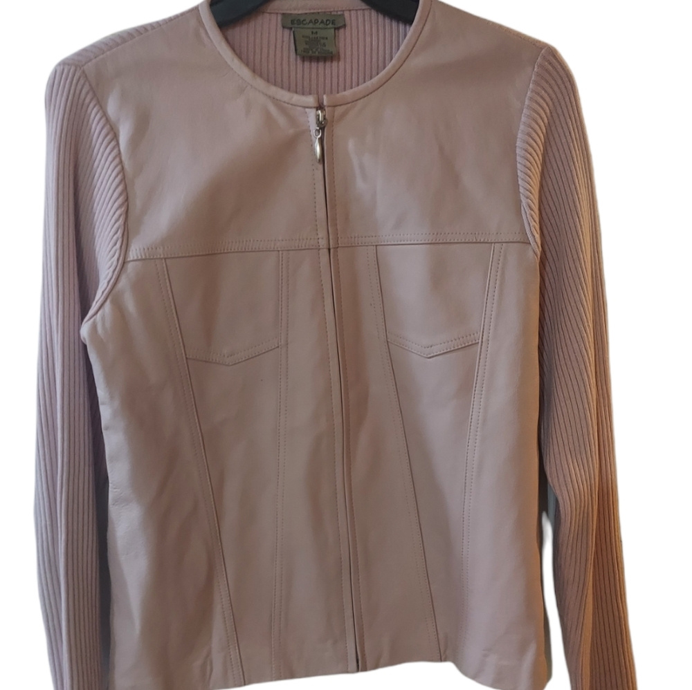 Vintage strech pink leather jacket- Size M Escapade